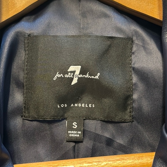 7 For All Mankind Faux Leather Double Breasted Blazer Size Small Navy Going  Out - Picture 7 of 7